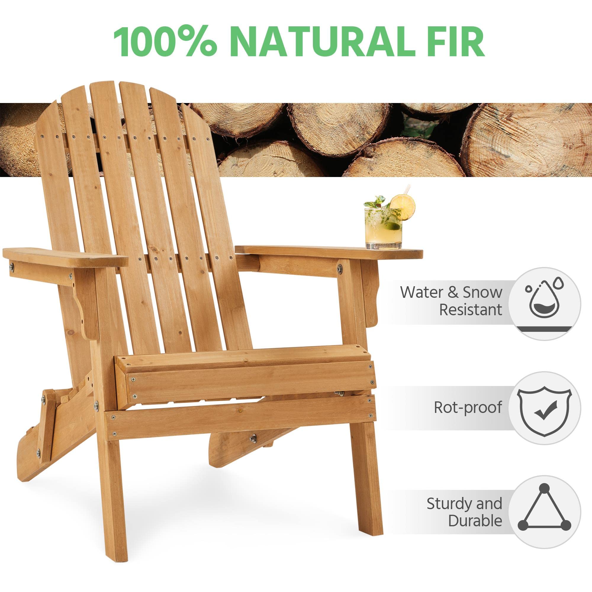 Topeakmart Set of 4 Folding Adirondack Chair Outdoor Weather Resistant Chairs for Patio Deck Garden, Backyard Deck, Fire Pit, Honey Brown