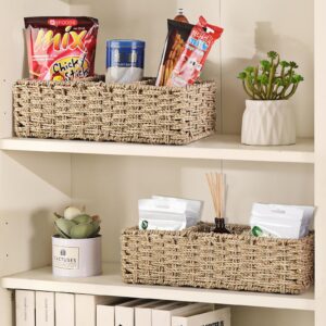 Vagusicc 3-Section Wicker Baskets, Small Baskets for Organizing, Hand-Woven Seagrass Storage Baskets, Toilet Tank Topper Paper Basket, Woven Baskets for Storage, 2-Pack