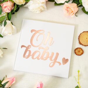 Calculs Oh Baby Bridal Party Decoration Picture Book 8.5” Square Polaroid Baby Shower Guest Book Blank White Pages for Pictures White Cover Rose Gold Stamping