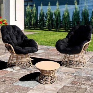 vixlon 3 pieces patio chair outdoor swivel rocker patio chairs set 360 degree swivel rocking chairs elegant patio bistro set for lawn garden backyard (black cushion)