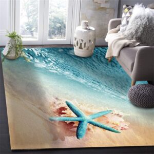 Blue Ocean Area Rug,3x5ft Tropical Ocean Beach and Sea Print Non-Slip Carpet, Seaside Sea View Modern Living Room Decoration Rugs, for Living Room Hallway Bedroom Washable Floor Mat