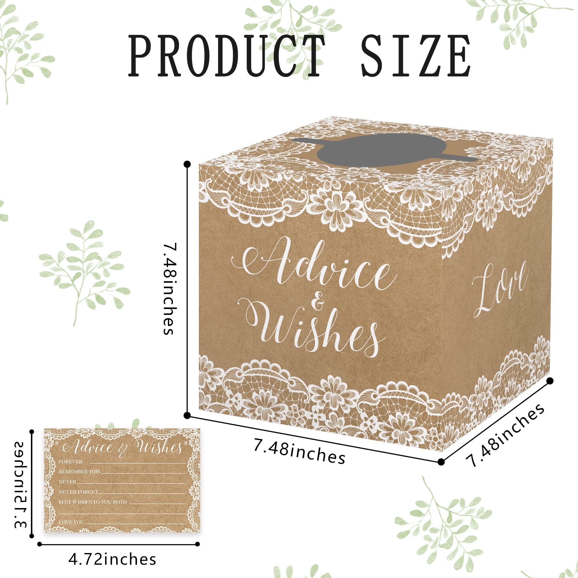 Advice and Wishes Box for Bridal Shower, Newlyweds Advice Box with Cards, 50 Pieces Advice Cards with Holder Box for Bridal Shower, Meaningful Wedding Party Activit- Lace-23