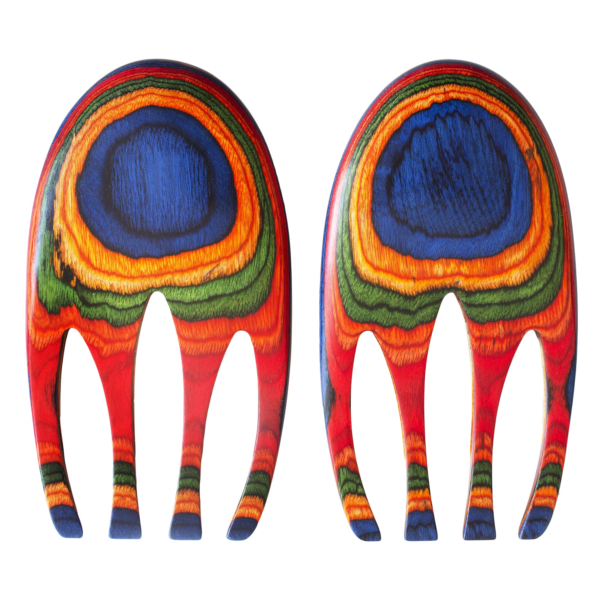 Baltique Marrakesh Collection Salad Hands Serving Utensil Set, Colorful Wooden Salad Servers