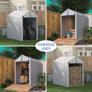 Greesum Outdoor Storage Shed 6 x 3 x 5 ft Canopy Portable Shelter Heavy Duty Carport with Roll-up Zipper Door for Bike, Motorcycle, Garden Storage, Waterproof and UV Resistant, Silver