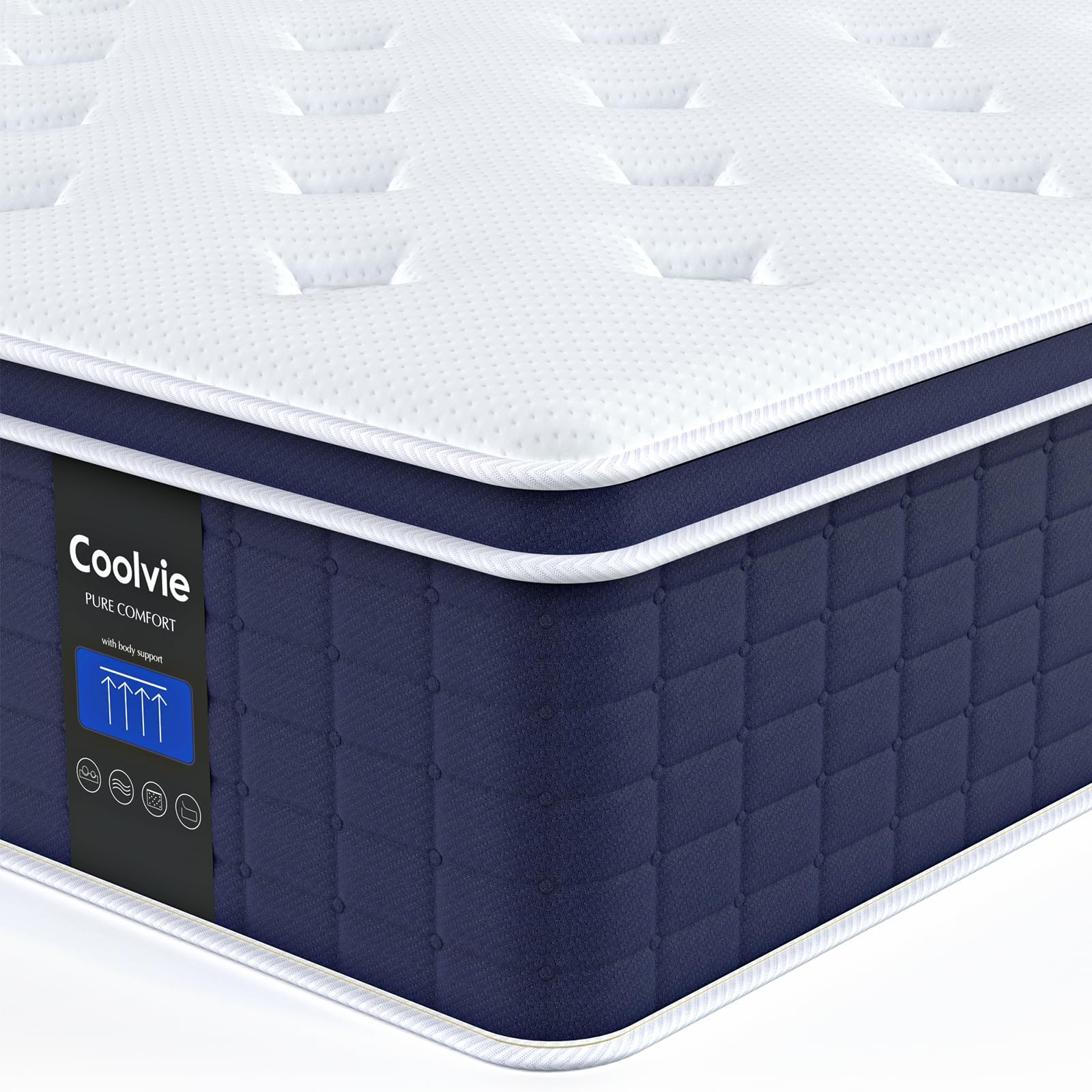 Coolvie 14 Inch California King Mattress, Hybrid Cal King Mattress in a Box, Medium Firm Feel, 4 Layer Premium Foam with Pocket Springs for Motion Isolation, Pressure Relieving, 100-Night Trial