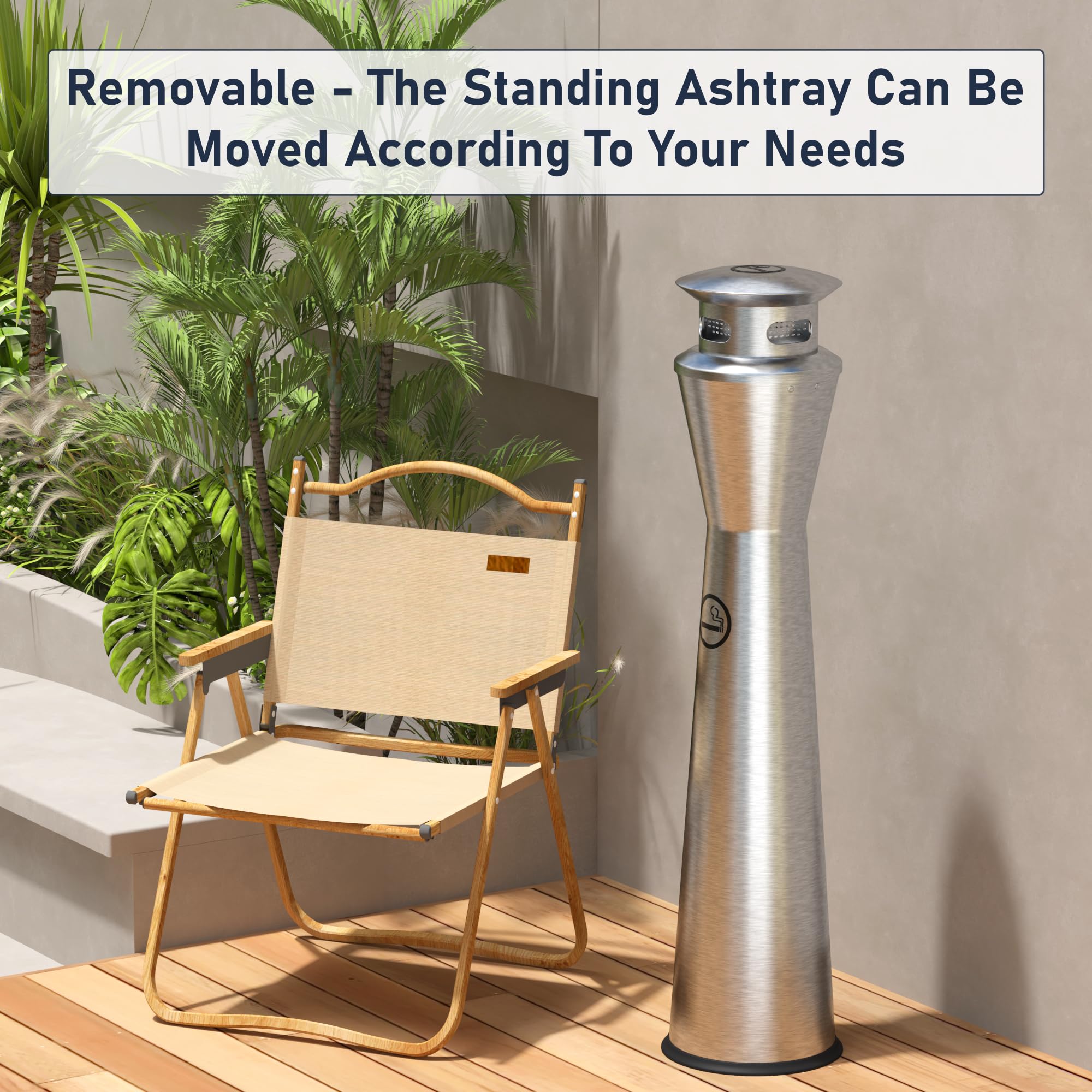 AIWFL Stainless Steel Butt Receptacle Outdoor Trash Can with Lid, Floor Standing Garbage Ash Bin Waste Container Trash Receptacle for Patio Shopping Center Office and Hotel