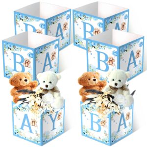 bucherry 6 pcs baby shower party decorations baby flower boxes centerpiece rustic table display with letters gender reveal party favor block holder(blue,blue bear)