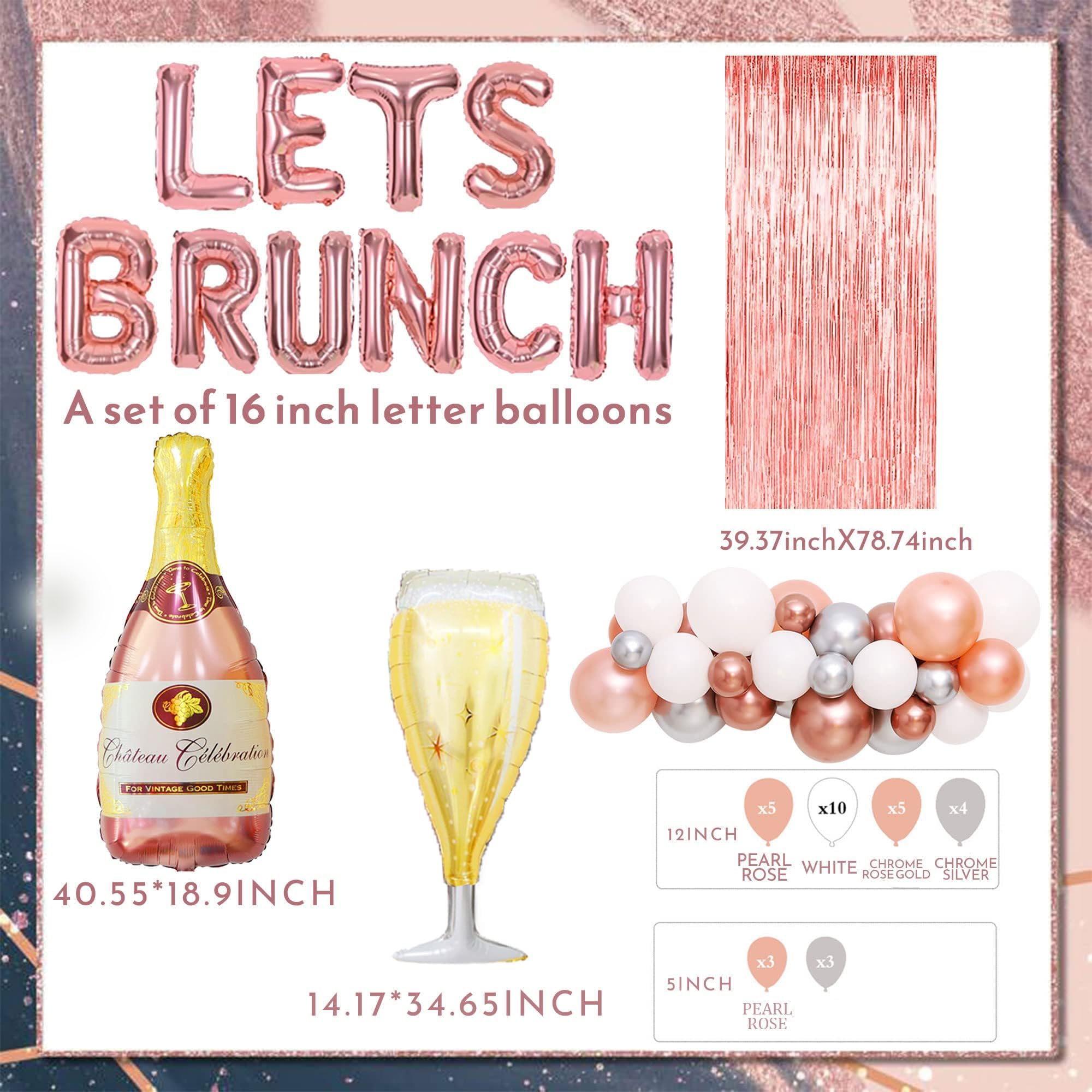 LaVenty 43 PCS Lets Brunch Decoration Brunch and Bubbly Bridal Shower Decoration Lets Brunch Sign Banner Floral Bridal Shower Decoration