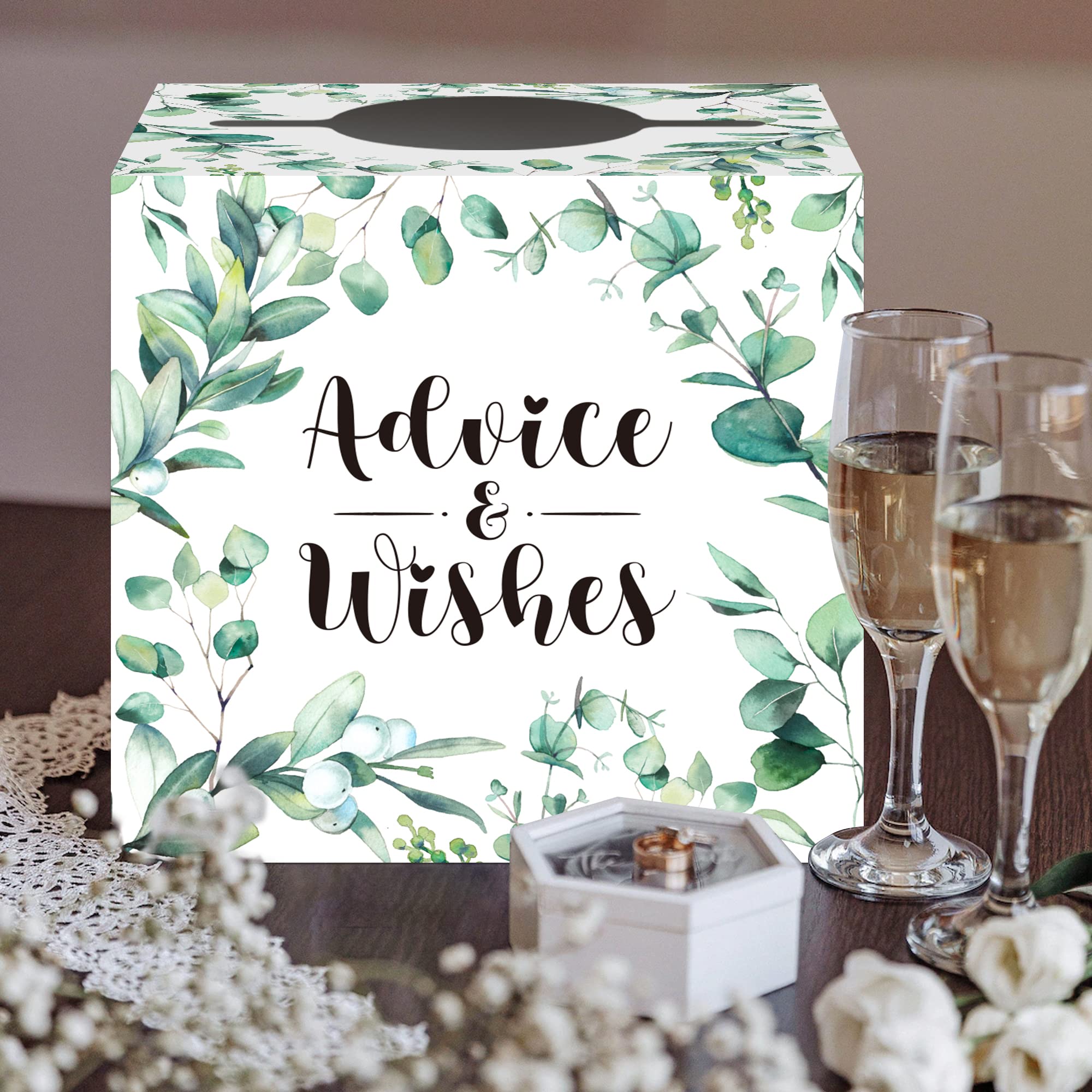 Advice and Wishes Cards for Newlyweds, Bridal Shower Game, 50 Pieces Green Themed Advice Cards with Holder Box for Bridal Shower, Meaningful Wedding Party Activity-13