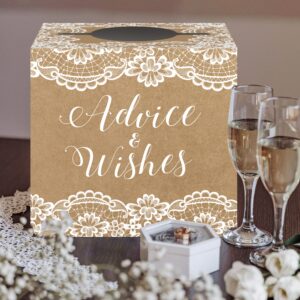 Advice and Wishes Box for Bridal Shower, Newlyweds Advice Box with Cards, 50 Pieces Advice Cards with Holder Box for Bridal Shower, Meaningful Wedding Party Activit- Lace-23