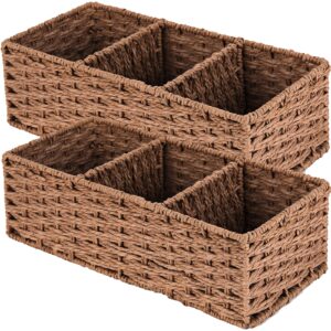 vagusicc 3-section wicker storage baskets, hand-woven paper rope toilet tank basket, wicker baskets for organizing, woven baskets for storage, 2-pack, brown