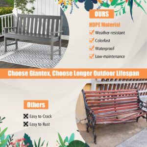 Giantex Outdoor Bench, 52-Inch Outside Bench All-Weather HDPE Park Bench with Backrest and Armrests, 705 lbs Weight Capacity, 2-Person Slatted Patio Bench for Porch, Yard, Lawn, Garden Bench (Grey)