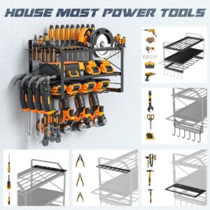 Bovkeoy Power Tool Organizer Wall Mount for Tool Storgae, 3 Layers Drill Holder Tool Organizers and Storage for Garage Organization Utility Rack with Screwdriver Holder/Plier Holder/Hammer Holder