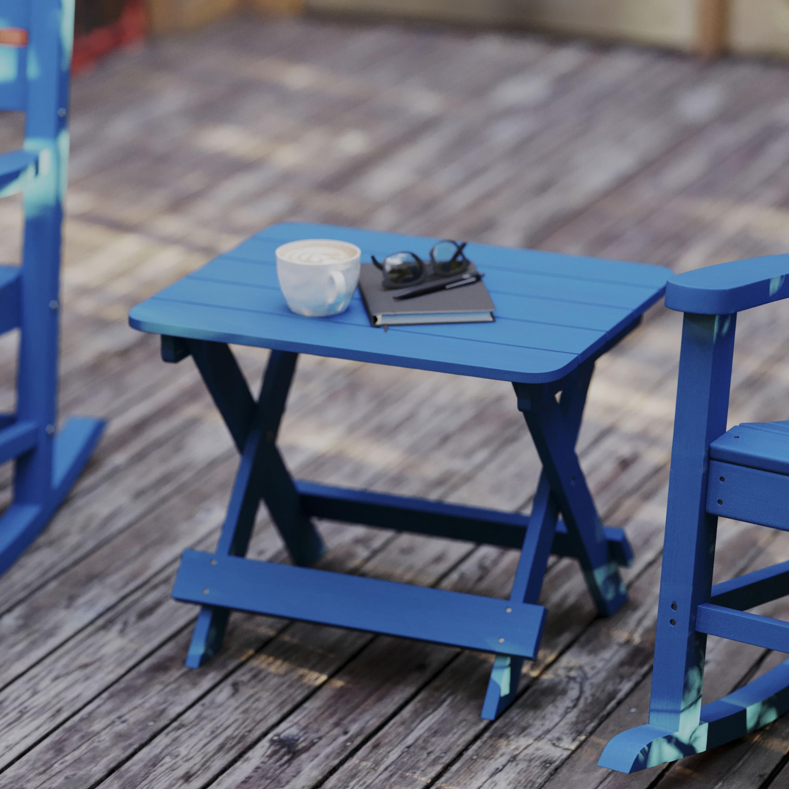 Flash Furniture Halifax Outdoor Folding Side Table, Portable All-Weather HDPE Adirondack Side Table, Blue