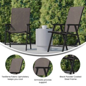 Flash Furniture Paladin Brown Outdoor Folding Patio Sling Chair with Black Frame (2 Pack)