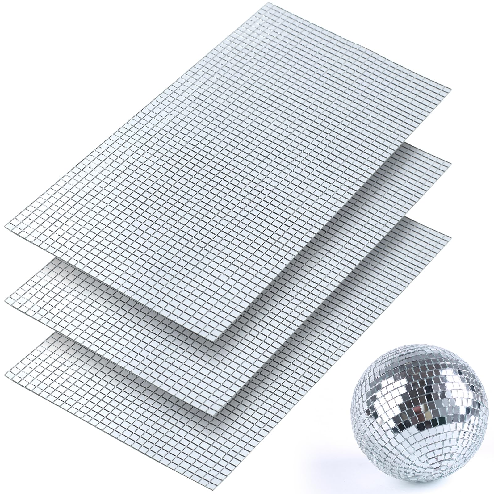 Mirror Tiles Self Adhesive, 5100 Pieces Mosaic Tiles Sheet, Disco Ball Tiles Stickers, Square Mosaic Mirror Pieces, Small Glass Mirror Strips for Crafts(Silver, 5×5mm)