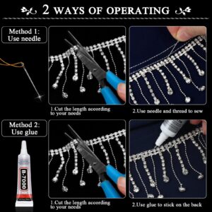 Tetutor 2 Yard Rhinestone Trim Fringe with B7000 Glue, Irregular Rhinestone Fringe Belt Rhinestone Tassel, Sparkle Diamond Fringe Rhinestone Ribbon Tassel Chain for DIY Clothing Wedding Decoration