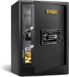 spika fingerprint home safe box,3 cubic large capacity safe with key lock and digital keyboard