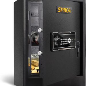 SPIKA Fingerprint Home Safe Box,3 Cubic Large Capacity Safe with Key Lock and Digital Keyboard