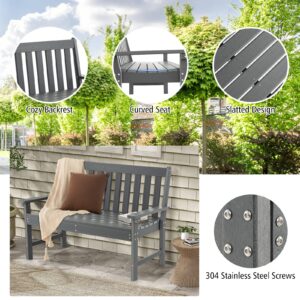 Giantex Outdoor Bench, 52-Inch Outside Bench All-Weather HDPE Park Bench with Backrest and Armrests, 705 lbs Weight Capacity, 2-Person Slatted Patio Bench for Porch, Yard, Lawn, Garden Bench (Grey)