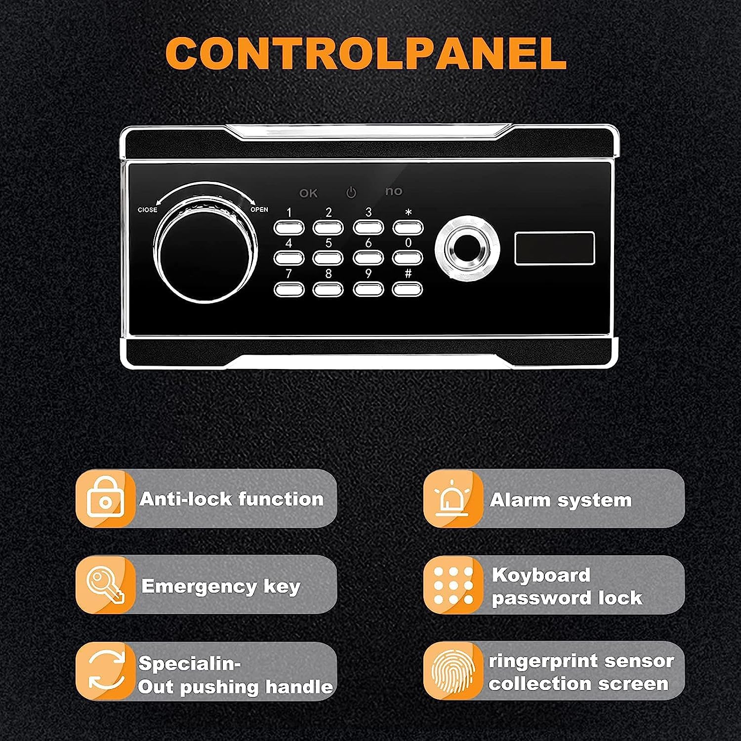 SPIKA Fingerprint Home Safe Box,3 Cubic Large Capacity Safe with Key Lock and Digital Keyboard