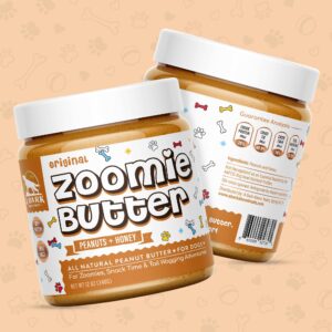 Zoomie Butter Original All Natural Dog Peanut Butter Spread. Human Grade, Healthy Dog Treat/Dog Food. Peanuts & Honey for Puppy Training, Behavior Aid, Pet Enrichment Toys, Grown & Made in USA