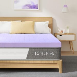 bedspick mattress topper twin xl memory foam, gel mattresses pad extra long twin for back pain relief, 2 inch plush college dorm bed cushion for rv, camp, couch and hospital, purple