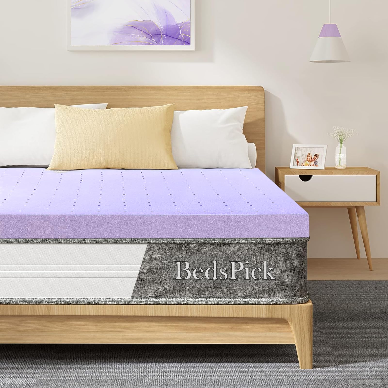 BedsPick Mattress Topper Twin XL Memory Foam, Gel Mattresses Pad Extra Long Twin for Back Pain Relief, 2 Inch Plush College Dorm Bed Cushion for RV, Camp, Couch and Hospital, Purple