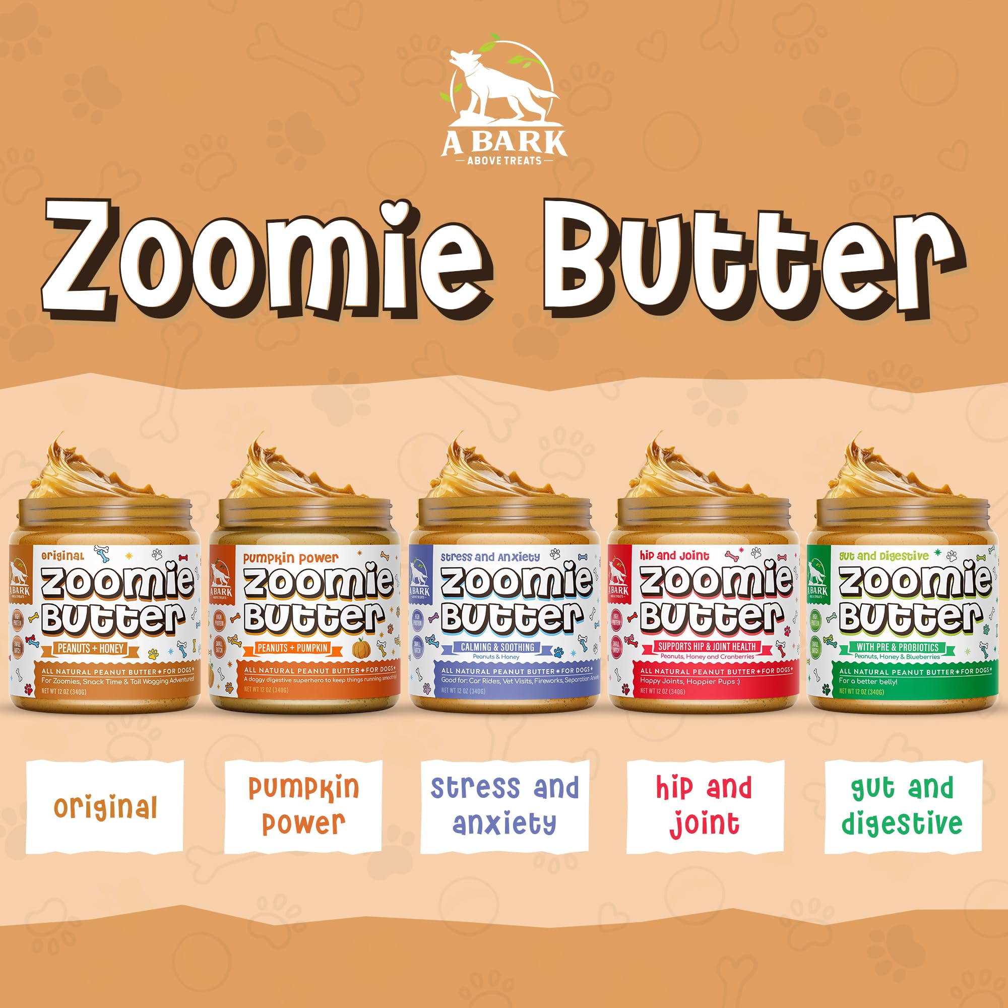 Zoomie Butter Original All Natural Dog Peanut Butter Spread. Human Grade, Healthy Dog Treat/Dog Food. Peanuts & Honey for Puppy Training, Behavior Aid, Pet Enrichment Toys, Grown & Made in USA