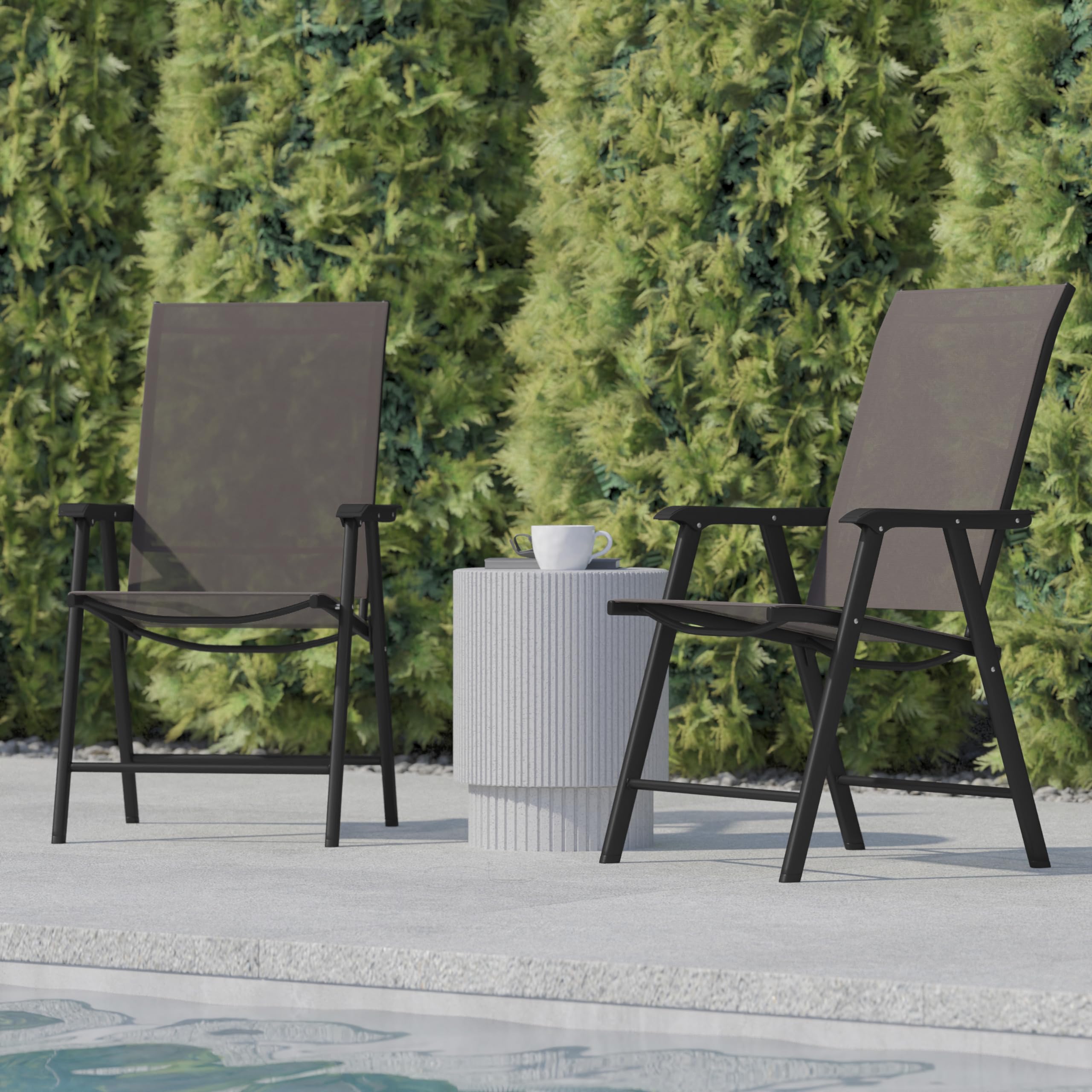 Flash Furniture Paladin Brown Outdoor Folding Patio Sling Chair with Black Frame (2 Pack)