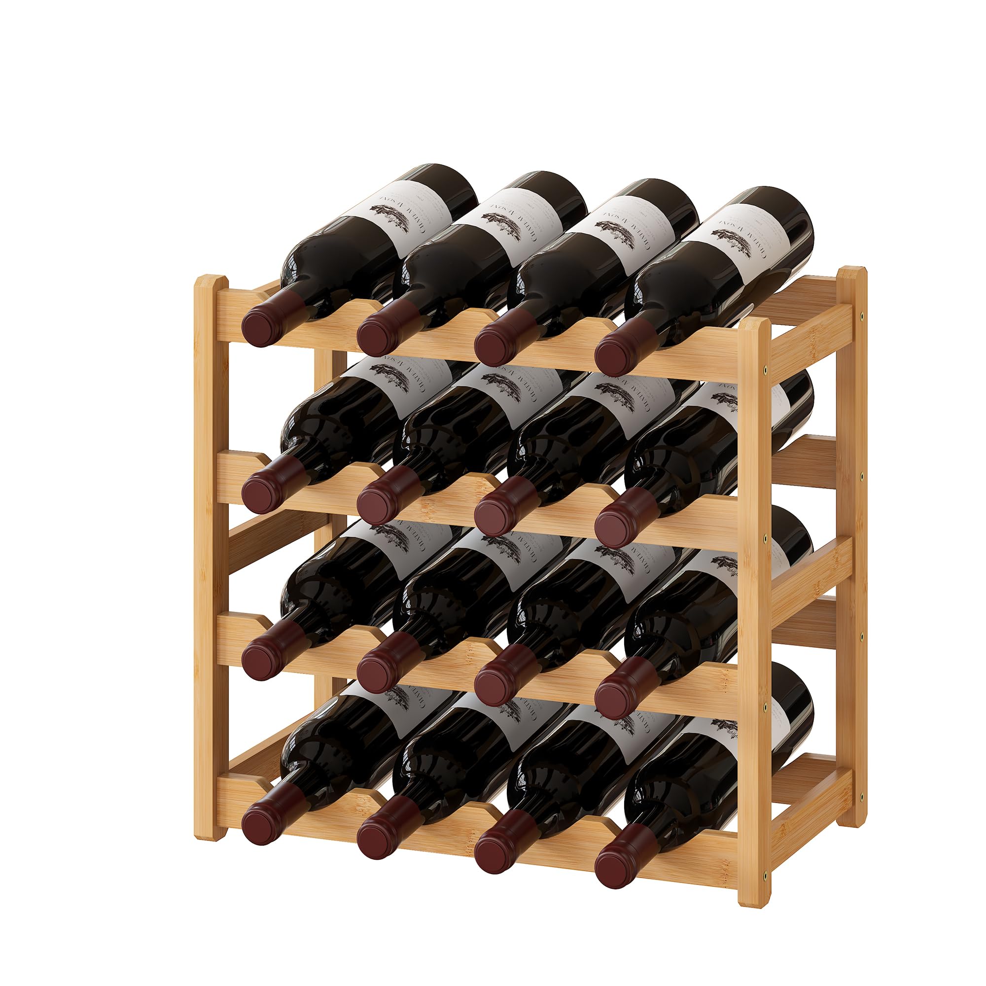 BMOSU Bamboo Wine Rack Wine Storage Cabinet Shelf 16 Bottle Wine Racks Countertop Sturdy for Kitchen Dining Room Pantry - 4 Tiers Wine Rack(Natural)