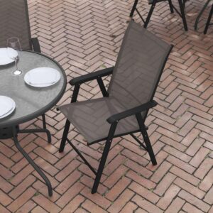 Flash Furniture Paladin Brown Outdoor Folding Patio Sling Chair with Black Frame (2 Pack)