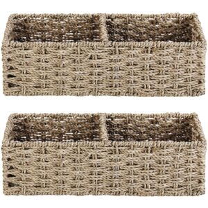 vagusicc 2-section wicker storage basket, hand-woven seagrass baskets, toilet tank basket, small wicker baskets for organizing, 2-pack