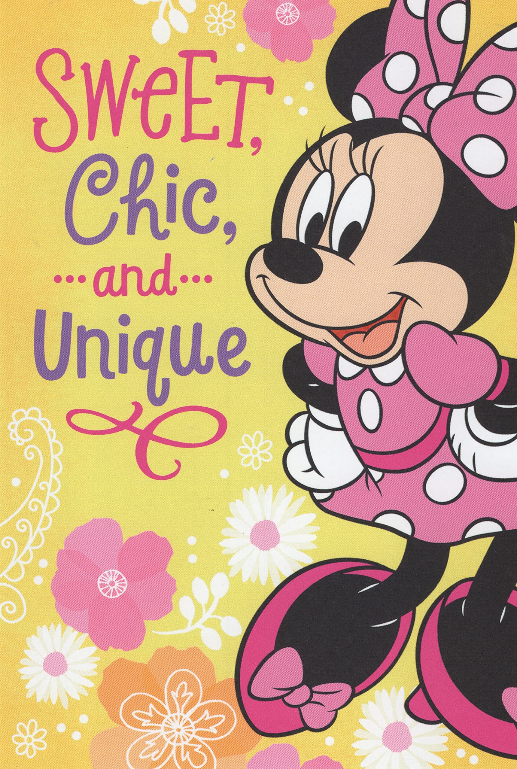 Minnie Mouse Happy Birthday Card for Granddaughter - Yellow, Includes Envelope