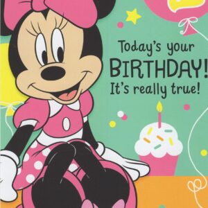 Minnie Mouse Happy 2nd Second Birthday Card (Age 2) - Today's Your Birthday! It's Really True! Bye-Bye to One, Hello to Two! Happy Birthday!