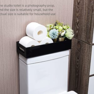 IEEK Toilet Paper Holder with Storage Acrylic Toilet Basket,Modern Toilet Tank Tray with Non-Slip Mat,Basket for Toilet Tank Top Black Decor for Bathroom,Vanity, Bedroom,Entryway,Living Room