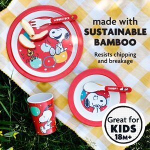 Peanuts Snoopy Fun Times 5-Piece Bamboo Melamine Dinnerware Set For Kids - Red