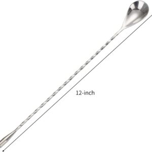 12 Inches Stainless Steel Mixing Spoons, Long handle spiral Pattern Bar Cocktail spoon, Bar Bartender Mixing Spoon Cocktail Stirrers Silver 2 Pieces