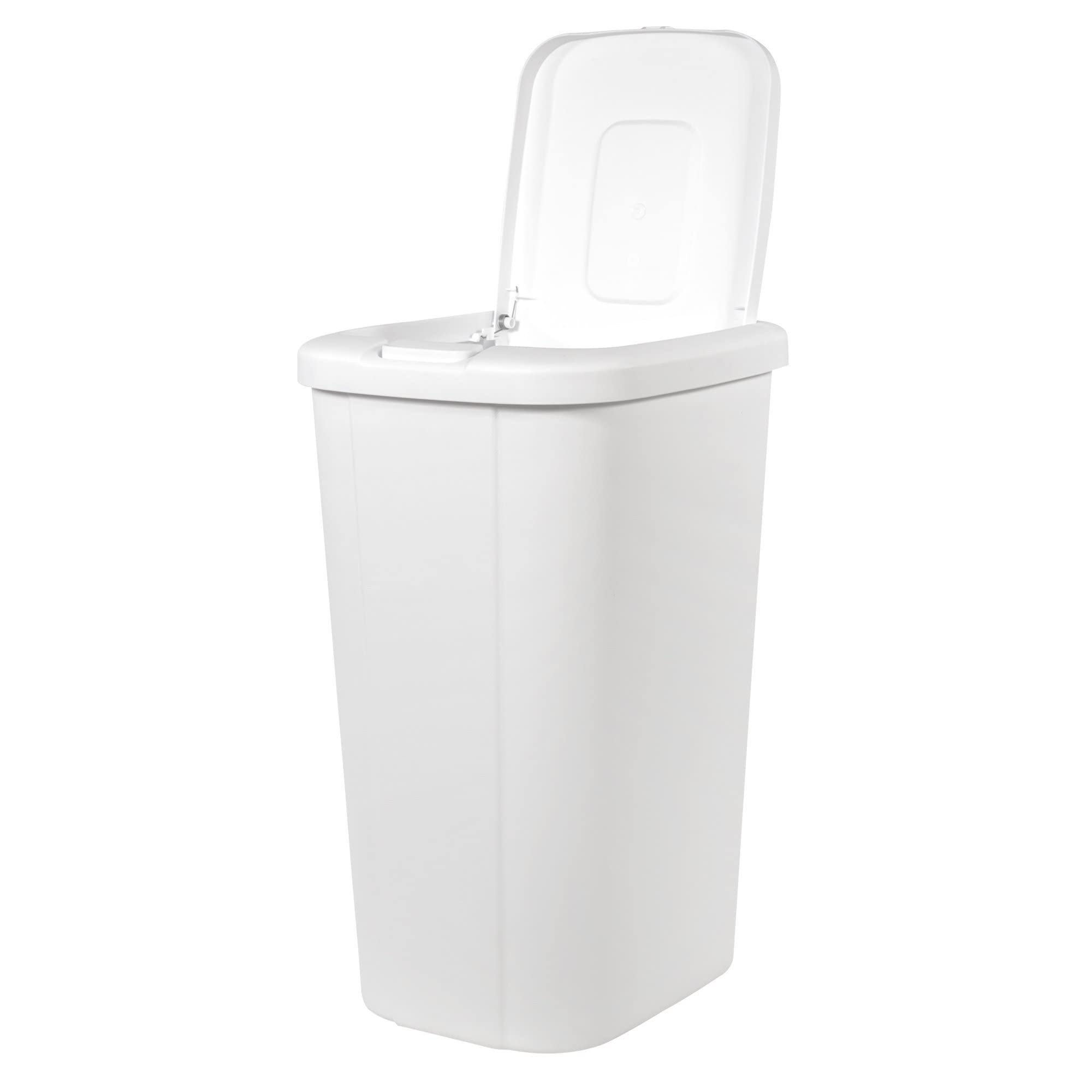 Solid Color 13.3 Gal Touch Top Plastic Trash Can, Spring Loaded Lid Garbage Bin for Kitchen,Home, Bedroom, Bathroom,Office & Slim Space-Saving (White)