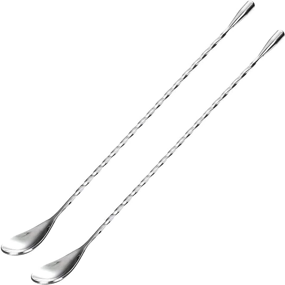 12 Inches Stainless Steel Mixing Spoons, Long handle spiral Pattern Bar Cocktail spoon, Bar Bartender Mixing Spoon Cocktail Stirrers Silver 2 Pieces