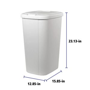 Solid Color 13.3 Gal Touch Top Plastic Trash Can, Spring Loaded Lid Garbage Bin for Kitchen,Home, Bedroom, Bathroom,Office & Slim Space-Saving (White)