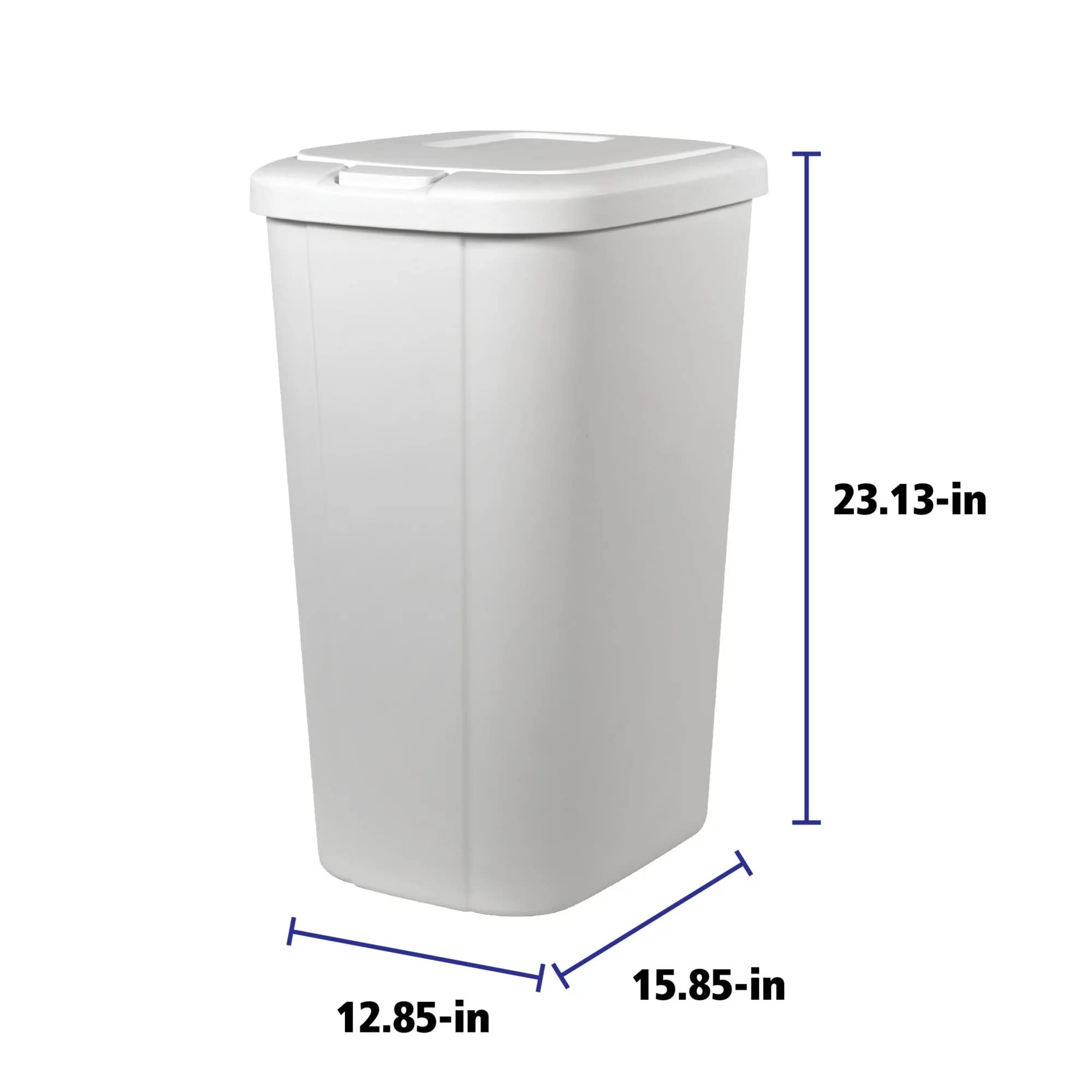 Solid Color 13.3 Gal Touch Top Plastic Trash Can, Spring Loaded Lid Garbage Bin for Kitchen,Home, Bedroom, Bathroom,Office & Slim Space-Saving (White)