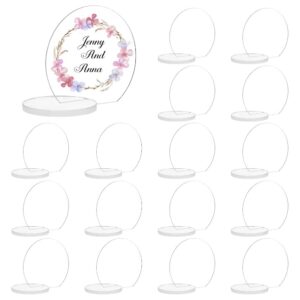 ahandmaker 20 set acrylic place cards, round wedding place card holder acrylic name plaque sign place card seating chart stand acrylic circle table number blank with stand for wedding banquet, clear