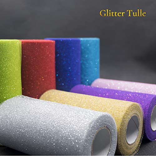 Sparkling Tulle Ribbon Roll Glitter Sequin Tulle Roll Mesh Baby Shower DIY Gift Handicraft Tutu Skirt Party Chair Sash Wedding Party Decoration 25 Yards*6 inches(15cm) (Light Yellow)