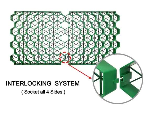 Permeable Grass Pavers Grid Flat-Interlocked,HDPE Plastic Shed Base for Landscaping and Soil Reinforcement in Parking Lots,RV and Boat Storage Pads,Driveways (4 Pieces/11 sq.ft.) (Green)