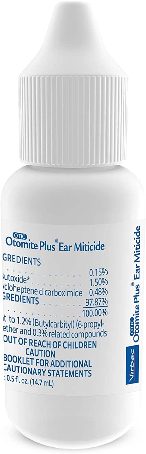 OTOMITE PLUS Ear Miticide Mite Treatment for Cats & Dogs 15 mL w/ EpiOtic Advanced Ear Cleanser 118 mL & 100 Degrease Cotton Tips + 16 Large Cotton Balls - Cleans, Dries, Deodorizes & Clears Ear Mites