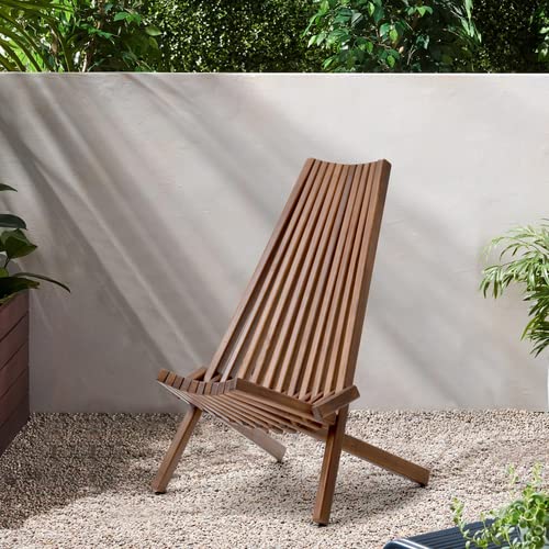 Folding Wood Outdoor Chair,Foldable Low Profile Acacia Wooden Lounge Chair for The Patio, Porch, Lawn, Garden (Natural)