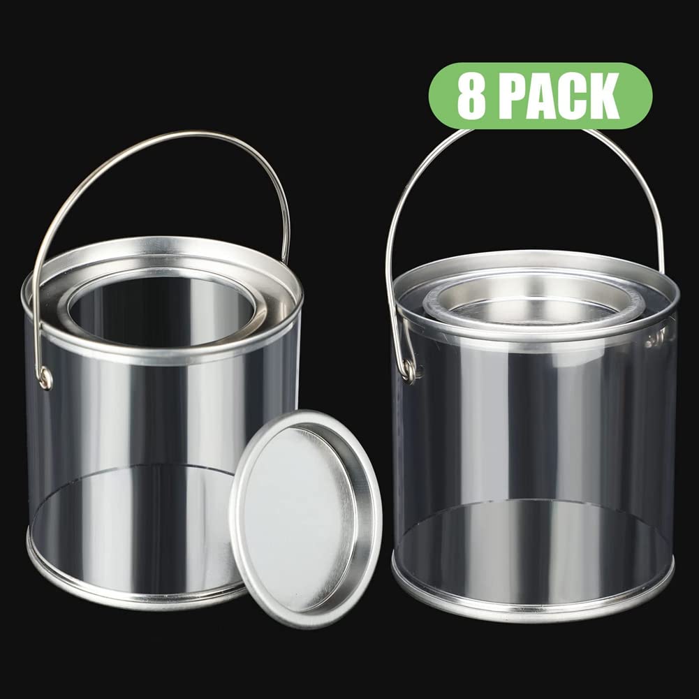 Mautacly Paint Bucket Clear Bucket with Metal and Handle Decorative Clear Plastic Bucket Storage Clear Paint Can 8 Pack