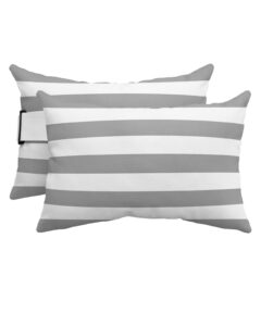 t&h xhome outdoor pillow for chaise lounge chair, gray and white stripe waterproof headrest pillow lumbar pillows with adjustable elastic strap for beach, poolside, patio, office (2 pack)