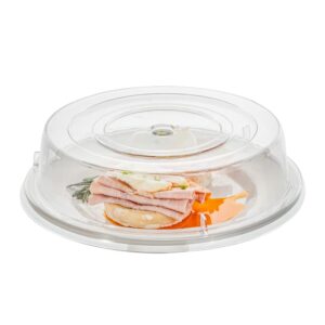 restaurantware cater tek 11 inch polycarbonate plate cover 1 shatterproof dish cover - microwavable endures up to 210f clear plastic splatter cover with finger hole for 11 inch plates